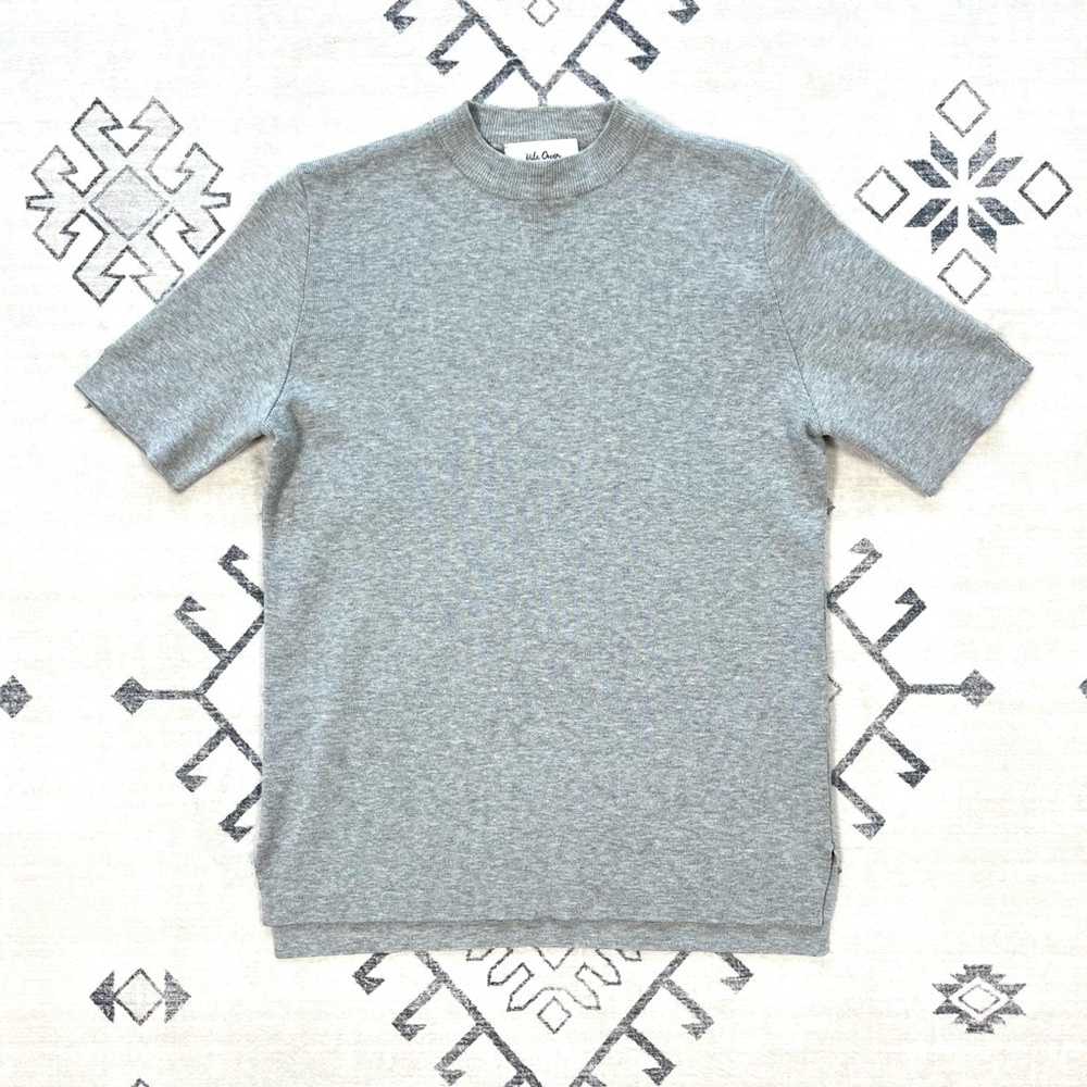 Mila Owen Gray Mock Crewneck Short Sleeve Knit Sweater One Size